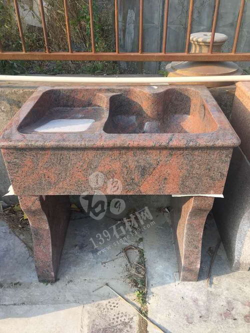红色精品石材洗衣池欣赏 天然红色石材一体洗衣池图集